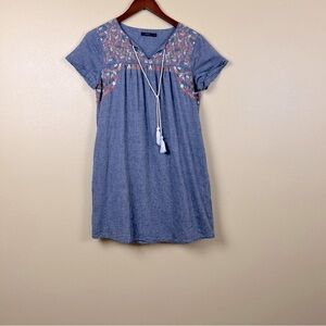 THML Dress Light Blue Textured Pockets Embroidered Mini Size M 100% Cotton